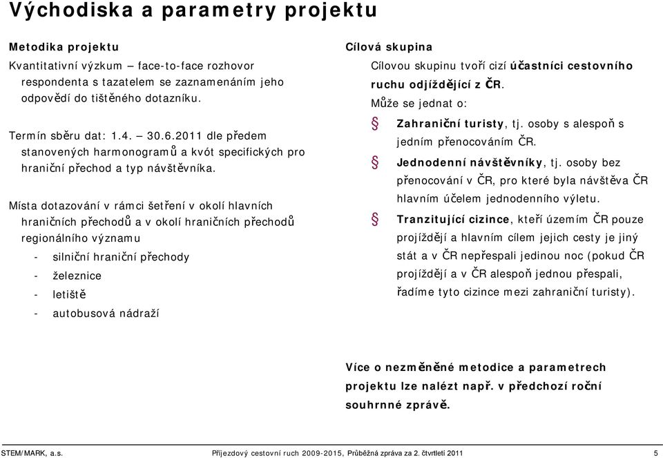 Místa dotazování v rámci šetření v okolí hlavních hraničních přechodů a v okolí hraničních přechodů regionálního významu - silniční hraniční přechody - železnice - letiště ílová skupina ílovou