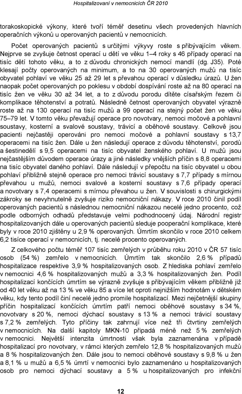 Nejprve se zvyšuje četnost operací u dětí ve věku 1 4 roky s 46 případy operací na tisíc dětí tohoto věku, a to z důvodu chronických nemocí mandlí (dg. J35).