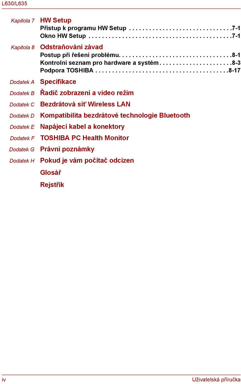 .....................8-3 Podpora TOSHIBA.