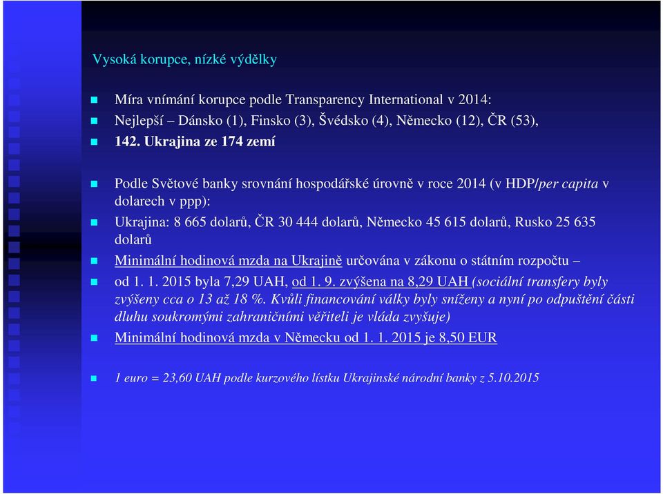 dolarů Minimální hodinová mzda na Ukrajině určována v zákonu o státním rozpočtu od 1. 1. 2015 byla 7,29 UAH, od 1. 9. zvýšena na 8,29 UAH (sociální transfery byly zvýšeny cca o 13 až 18 %.