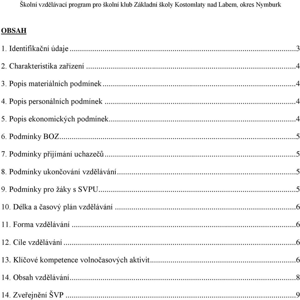 ..5 8. Podmínky ukončování vzdělávání...5 9. Podmínky pro žáky s SVPU...5 10. Délka a časový plán vzdělávání...6 11.