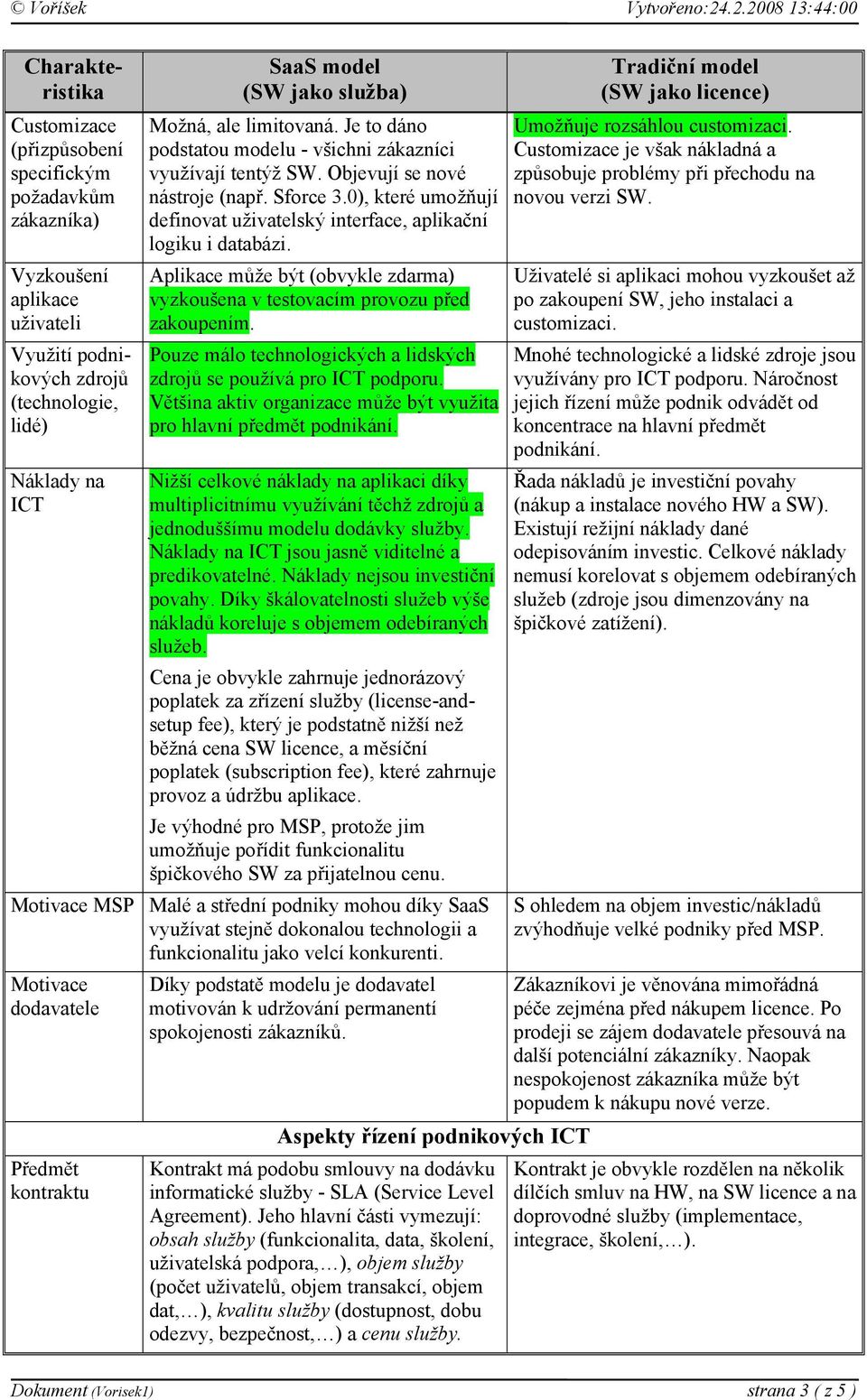 Aplikace může být (obvykle zdarma) vyzkoušena v testovacím provozu před zakoupením. Pouze málo technologických a lidských zdrojů se používá pro ICT podporu.