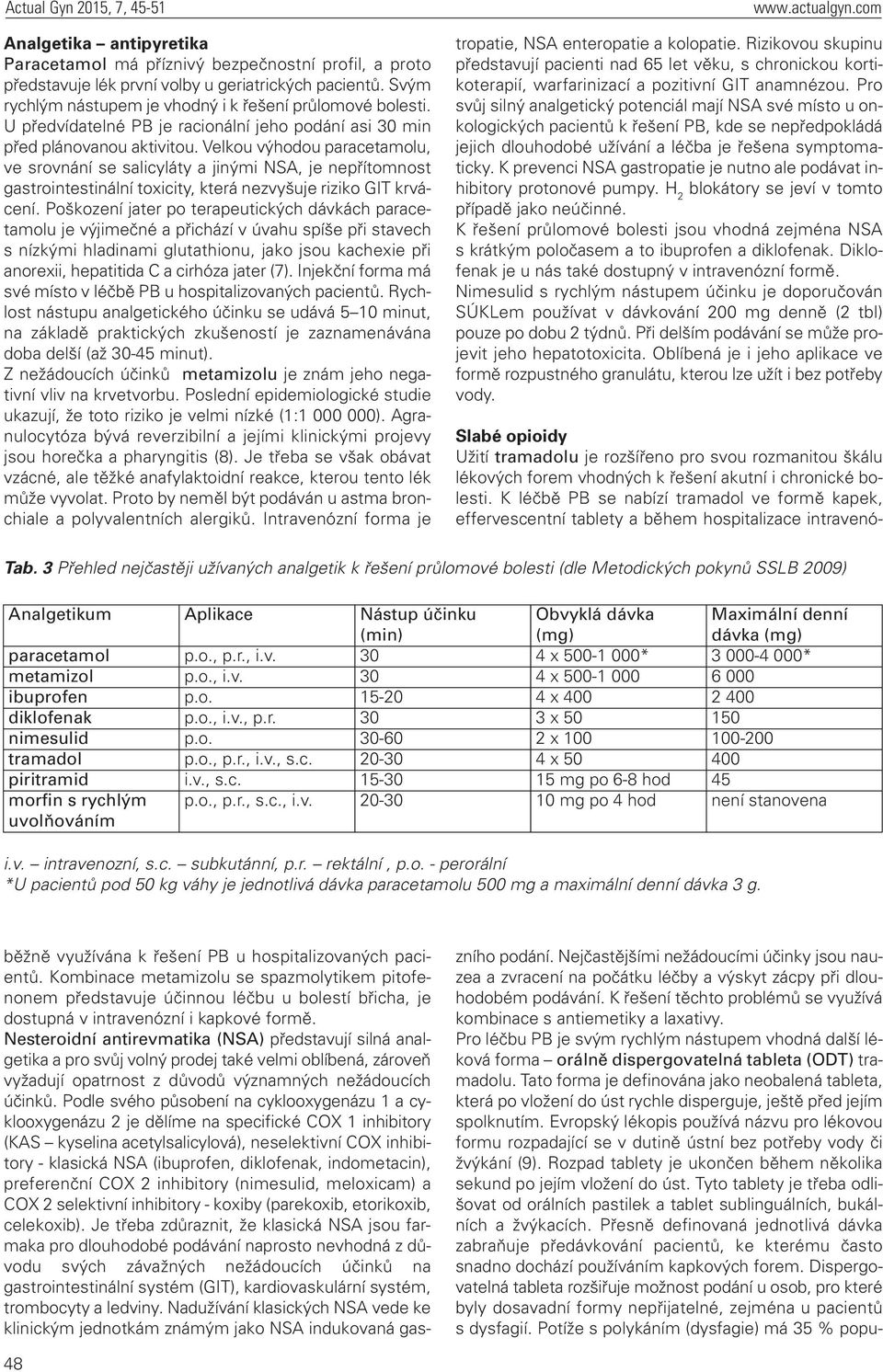 Velkou výhodou paracetamolu, ve srovnání se salicyláty a jinými NSA, je nepřítomnost gastrointestinální toxicity, která nezvyšuje riziko GIT krvácení.