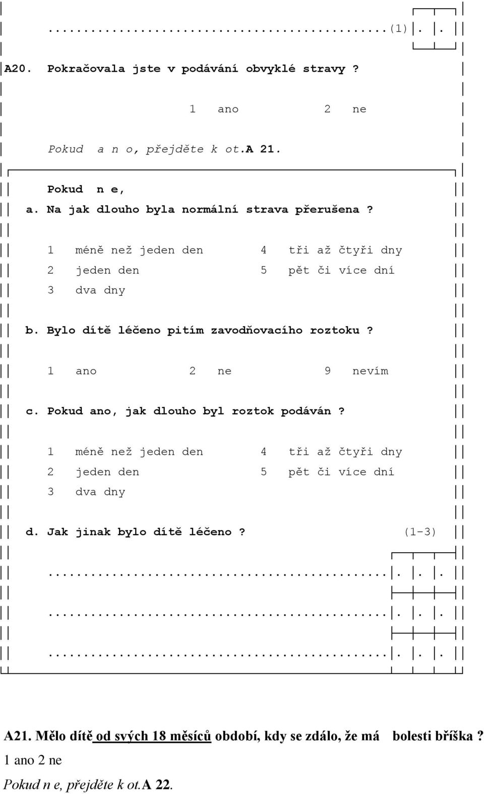 Bylo dítě léčeno pitím zavodňovacího roztoku? 9 nevím c. Pokud ano, jak dlouho byl roztok podáván?