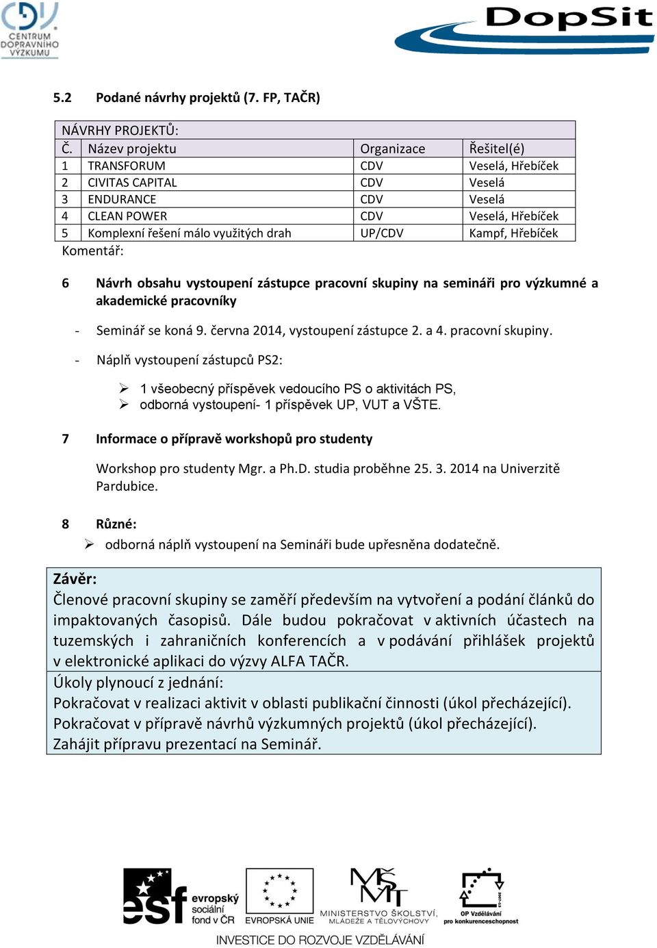 UP/CDV Kampf, Hřebíček Komentář: 6 Návrh obsahu vystoupení zástupce pracovní skupiny na semináři pro výzkumné a akademické pracovníky - Seminář se koná 9. června 2014, vystoupení zástupce 2. a 4.