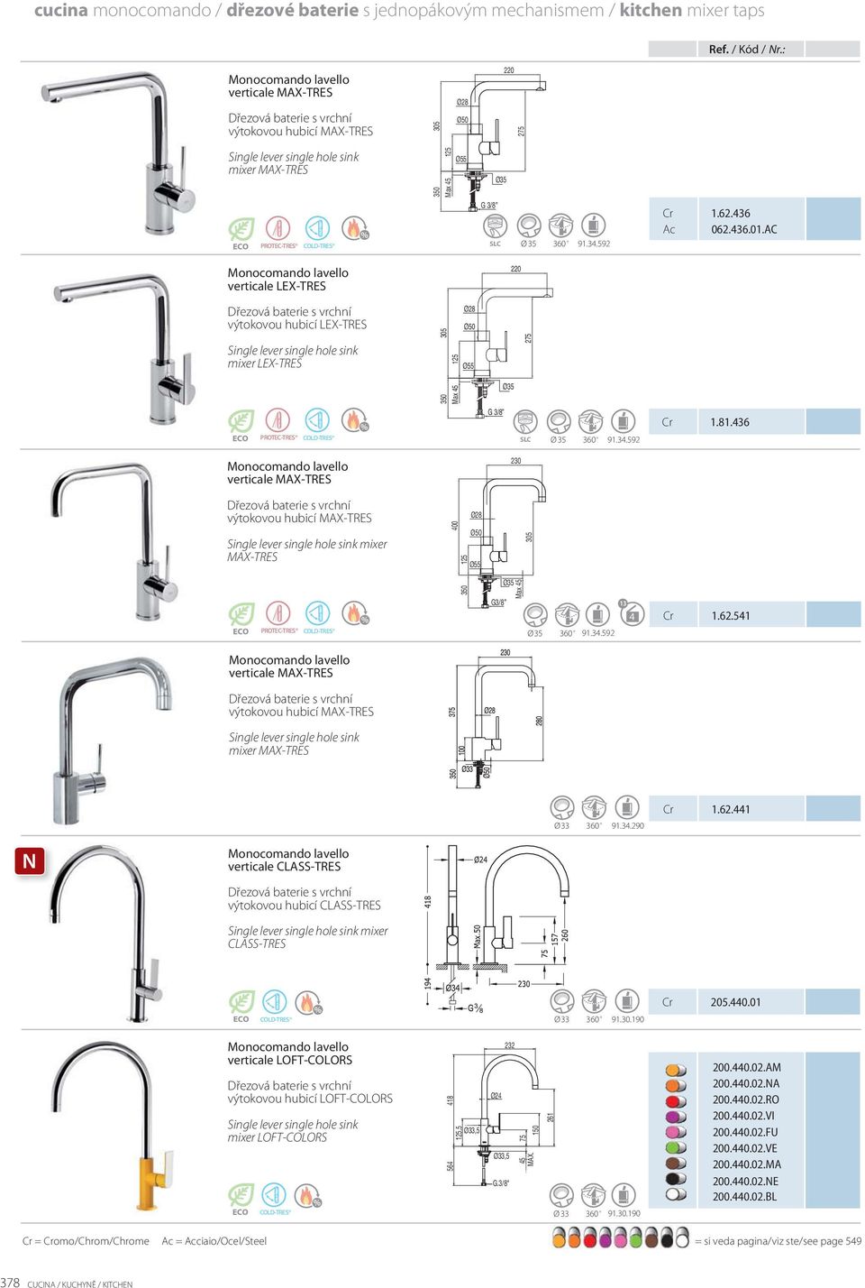 AC verticale LEX-TRES 220 výtokovou hubicí LEX-TRES mixer LEX-TRES 305 125 Ø28 Ø50 Ø55 275 350 Max 45 PROTEC-TRES G 3/8 SLC 1.81.