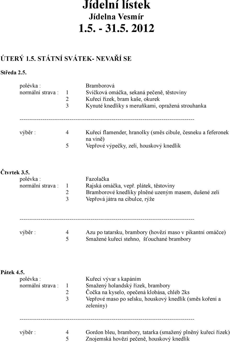 2012 ÚTERÝ 1.5.