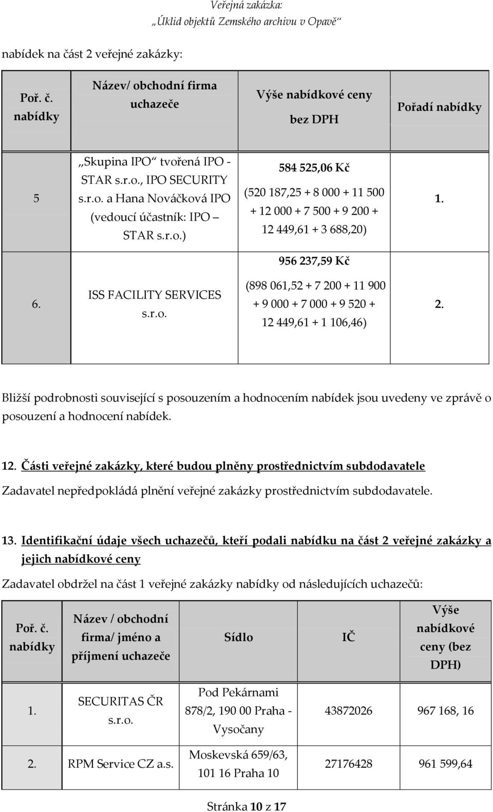 Bližší podrobnosti související s posouzením a hodnocením nabídek jsou uvedeny ve zprávě o posouzení a hodnocení nabídek. 12.