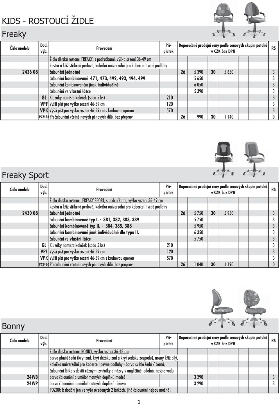 píst pro výšku sezení 46-59 cm 120 3 VPK Vyšší píst pro výšku sezení 46-59 cm s kruhovou oporou 570 3 PC2436 Přečalounění včetně nových pěnových dílů, bez přeprav 26 990 30 1 140 0 Židle dětská