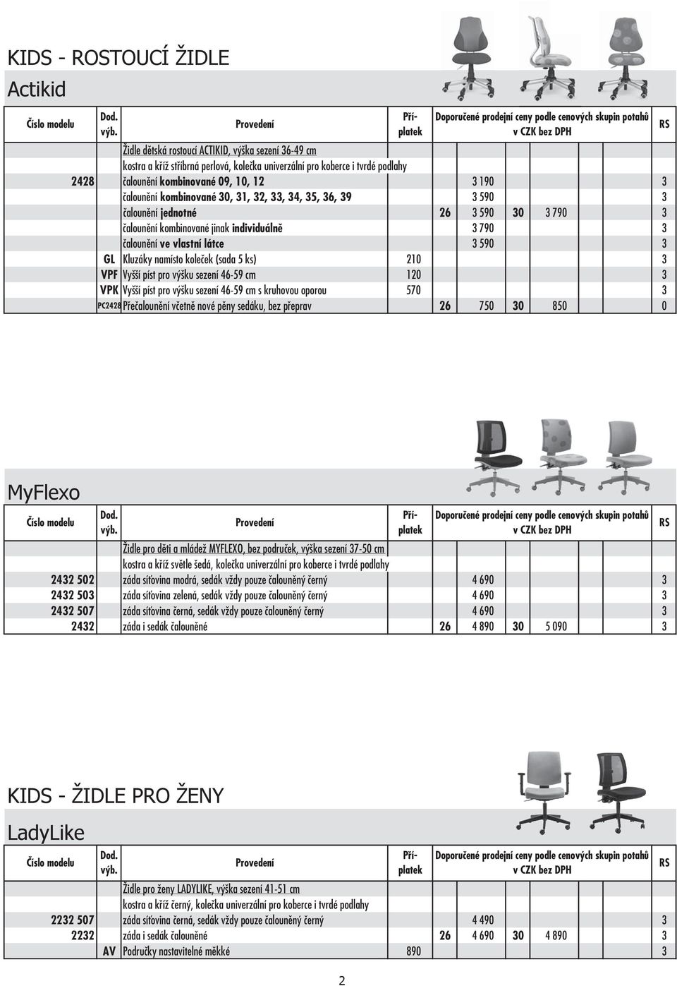 koleček (sada 5 ks) 210 3 VPF Vyšší píst pro výšku sezení 46-59 cm 120 3 VPK Vyšší píst pro výšku sezení 46-59 cm s kruhovou oporou 570 3 PC2428 Přečalounění včetně nové pěny sedáku, bez přeprav 26