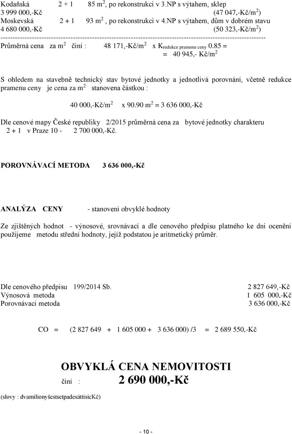 činí : 48 171,-Kč/m 2 x Kredukce pramenu ceny 0.