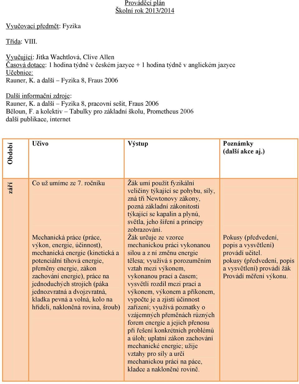 a další Fyzika 8, Fraus 2006 Další informační zdroje: Rauner, K. a další Fyzika 8, pracovní sešit, Fraus 2006 Běloun, F.