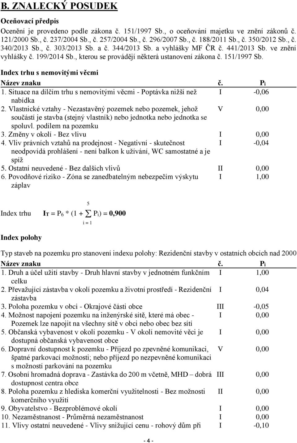 Index trhu s nemovitými věcmi Název znaku č. Pi 1. Situace na dílčím trhu s nemovitými věcmi - Poptávka nižší než I -0,06 nabídka 2.