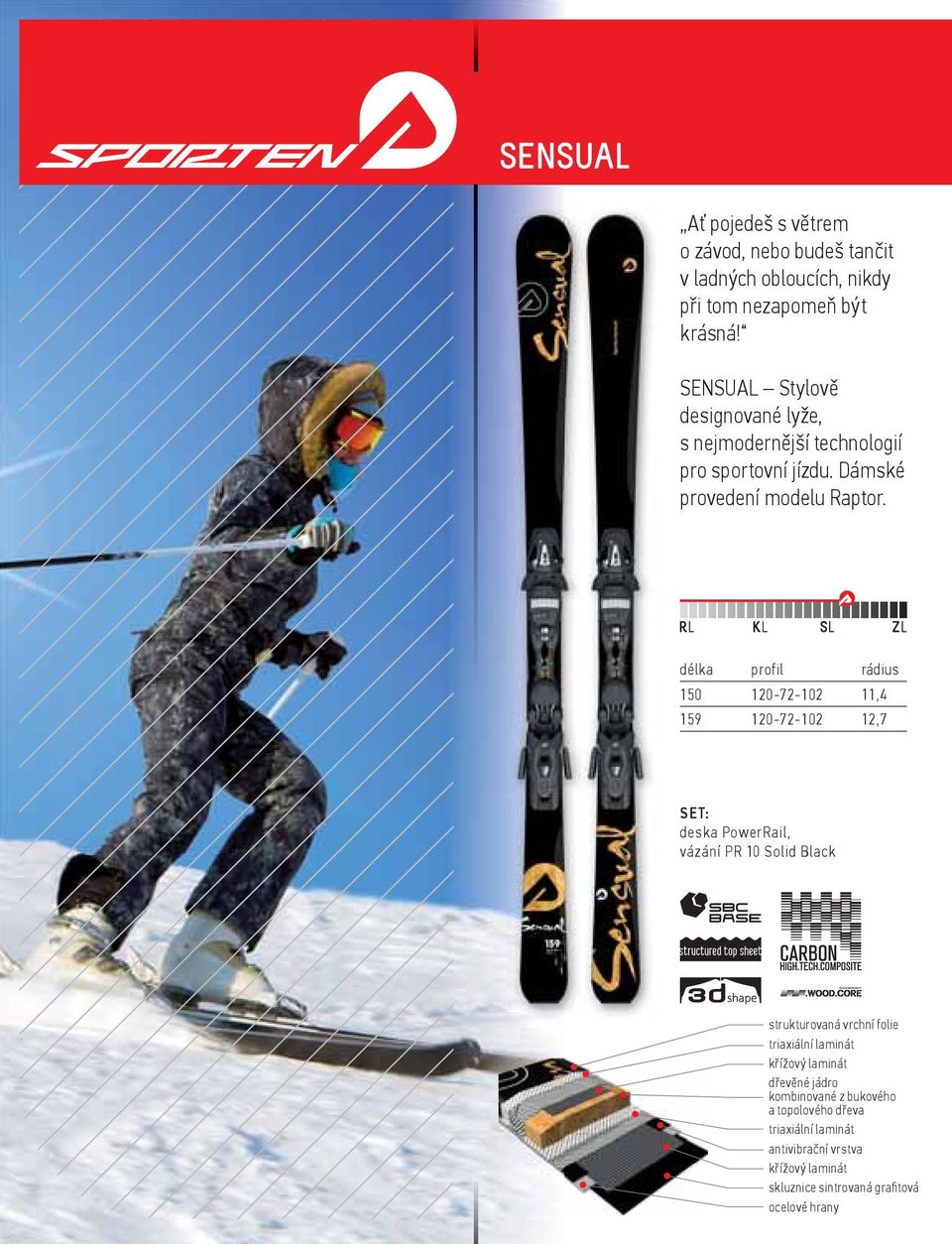 150 120-72-102 11,4 159 120-72-102 12,7 deska PowerRail, vázání PR 10 Solid Black strukturovaná triaxiální laminát