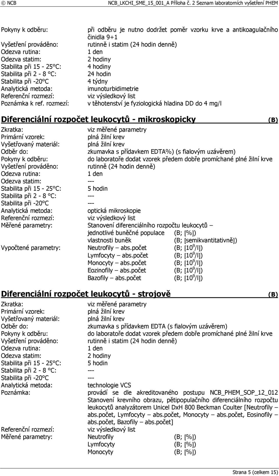 mikroskopicky (B) Vyšetřovaný materiál: zkumavka s přídavkem EDTA%) (s fialovým uzávěrem) do laboratoře dodat vzorek předem dobře promíchané plné žilní krve (24 hodin denně) Stabilita při 15-25 C: 5