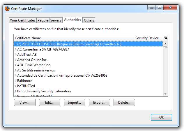 Předinstalované certifikáty v OS/prohlížeči v