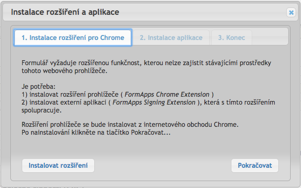 6 MacOS Chrome 6.1 Instalace a spuštění rozšíření a aplikace FormApps pro Chrome Popis instalace FormApps pro Chrome vychází z verze 43.0.2357.130 m.