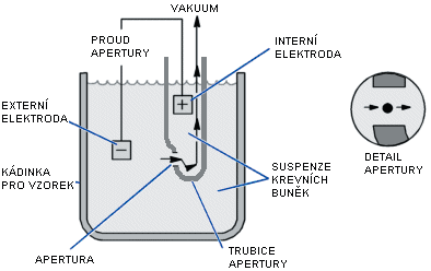 Metoda Coulter počítá a stanoví velikosti buňky zjištěním a změřením změn elektrického odporu, když částice (např. buňka) ve vodivé kapalině prochází malou aperturou.