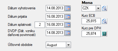 sumu do bunky Uhradiť CZK doplní program automaticky podľa uhrádzaného dokladu v bunke UHRADIŤ EUR je potrebné opraviť sumu, ktorá v skutočnosti odišla z Vášho účtu 3) Zaúčtovanie konečnej