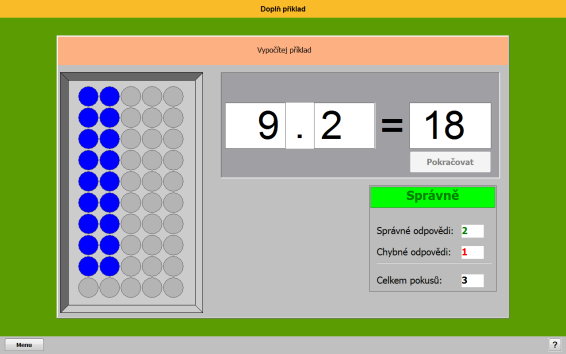 Program spustíme cez Štart Programy - 4321Matematika DEMO Násobeni. Keďže je to len DEMO verzia, nie všetky funkcie sú sprístupnené, ako už bolo spomenuté pri prvom programe.