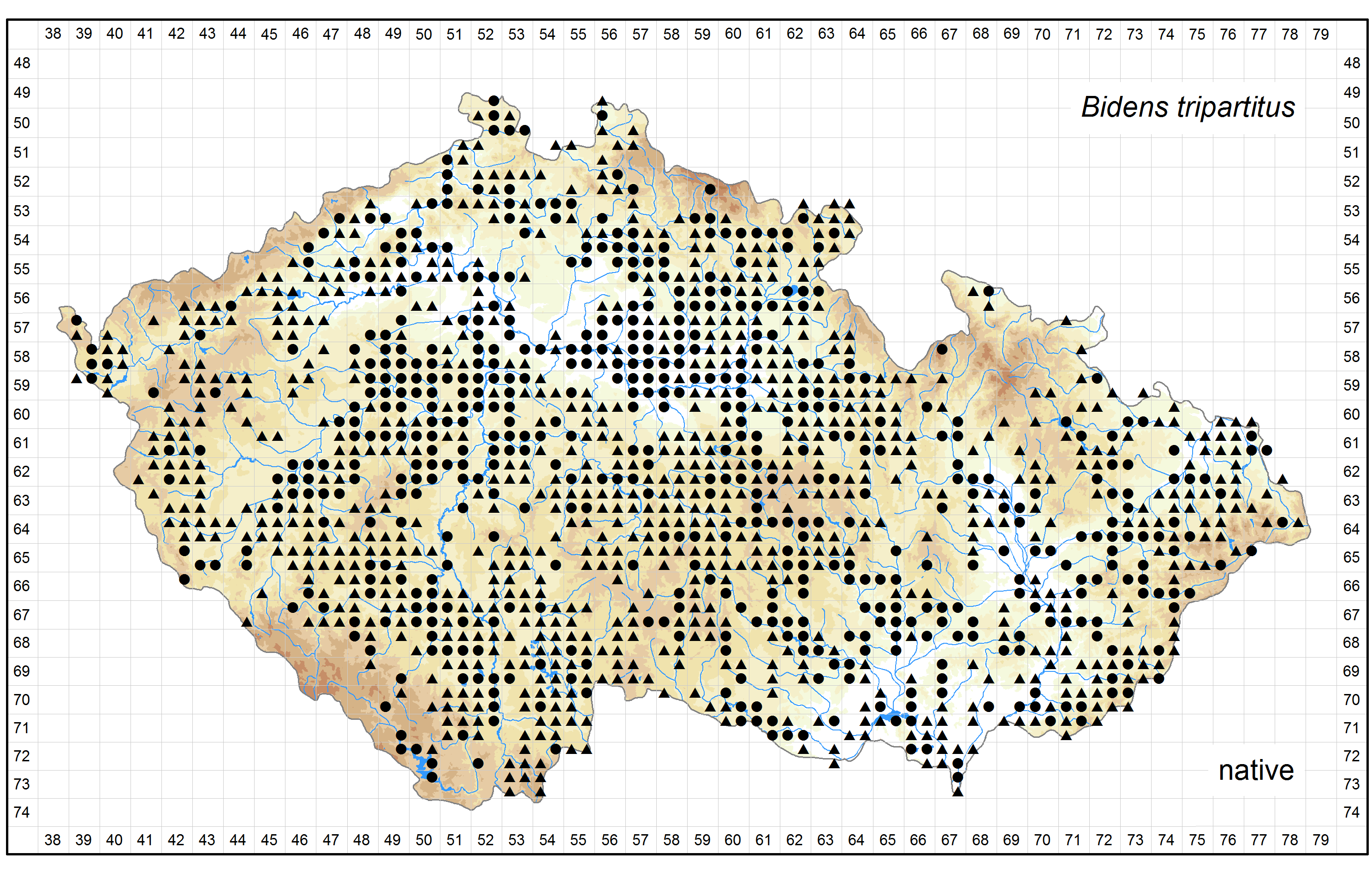 Distribution of Bidens tripartitus in the Czech Republic Author of the map: Jitka Štěpánková Map produced on: 12-05-2016 Database records used for producing the distribution map of Bidens tripartitus