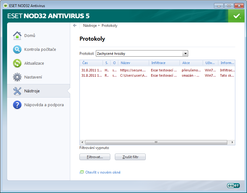 4.4.1 Protokoly Protokoly jsou logovacím nástrojem, který zaznamenává všechny podstatné události v ESET NOD32 Antivirus.