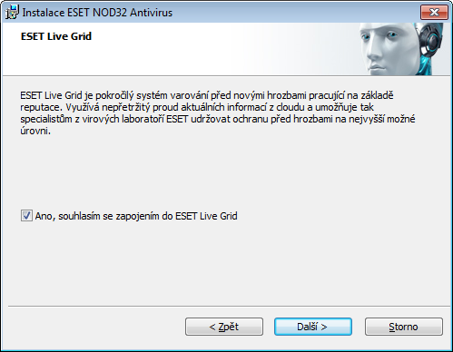 2. Pokud jde o novou instalaci ESET NOD32 Antivirus, zobrazí se po přijetí licenčních podmínek následující okno. Můžete si vybrat mezi možnostmi Typická instalace nebo Pokročilá instalace. 2.