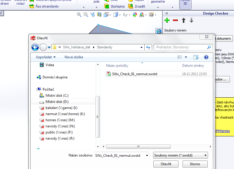 V adresářové struktuře vybereme připravený soubor norem kontroly.