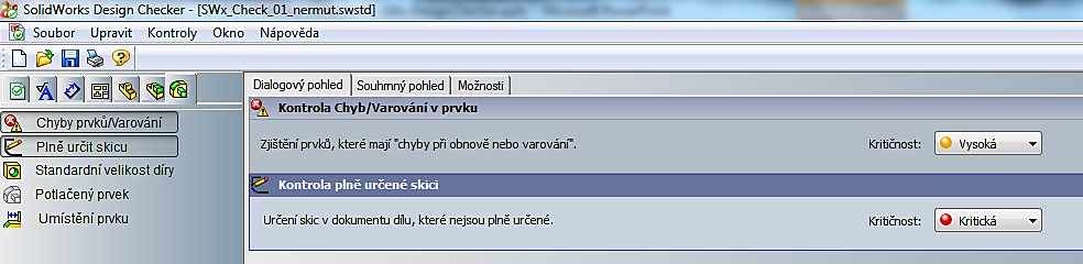 Zapneme i kontrolu plného určení skici.