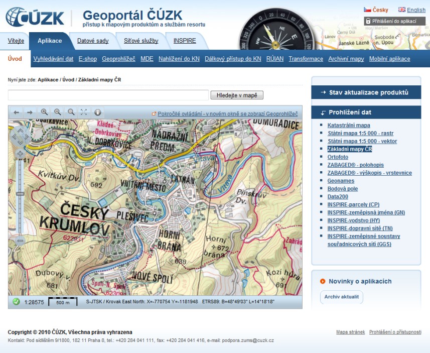 Státní mapová díla na internetu Kromě tradičních tištěných map (neskládaných a skládaných) jsou SM 5 a dále ZM 10, ZM 25, ZM 50, ZM 200 a MČR 500 dostupné v digitální