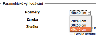 Obr. 5 - Nastavení parametrického vyhledávání 6.1.