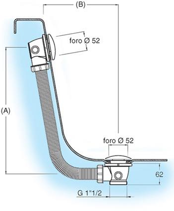 Vanové výpusti se systémem "UP & DOWN " (universální délka 900 mm s možností zkrácení dle typu a velikosti vany) Model U2A vanová výpusť klasická U2A 11 00 51 (CR) s kulatou zátkou i krytem přepadu