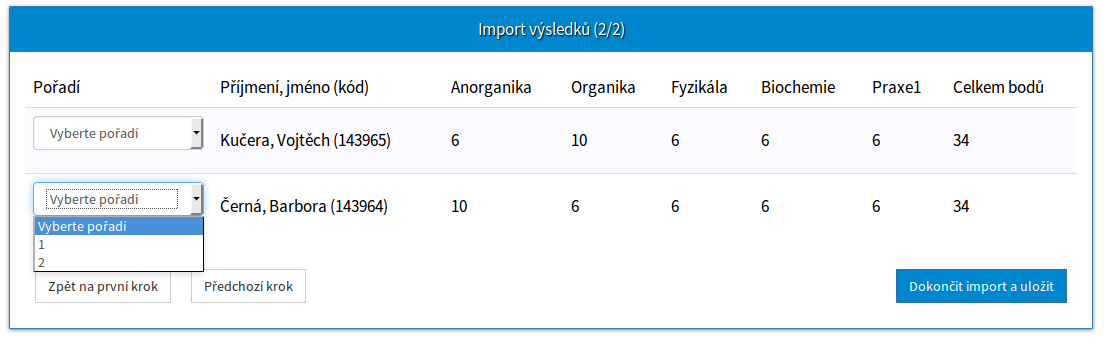 Zadávání výsledků přímo na webu Klikněte na tlačítko Přímo na webu.