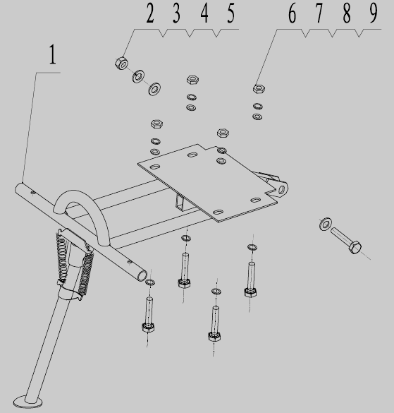 1 7100-2015-701 Lůžko motoru Engine support 1 2 S-08*45 Šroub M8x45 Hex bolts M8x45 1 3 P-08 Podložka 8 Flat washer 8 1 4 PP-08 Pružná podložka 8