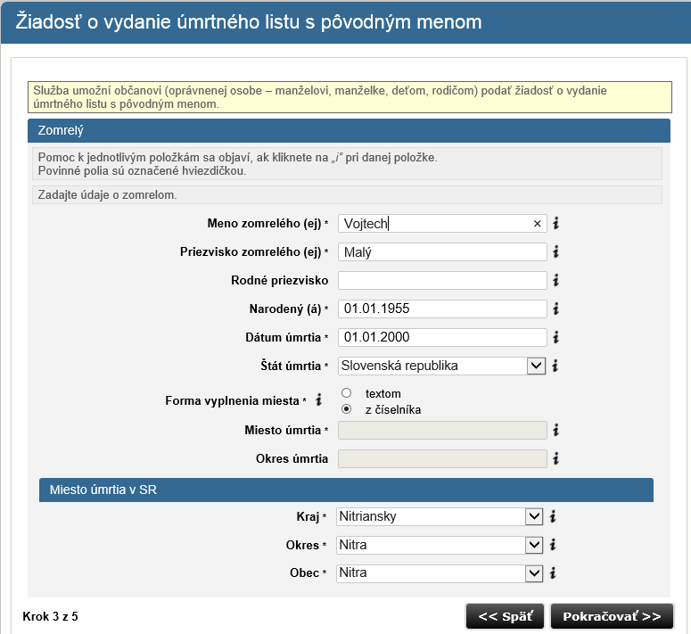 Krok 2: Ak ste žiadateľom Vy ako prihlásený používateľ, zaškrtnite začiarkovacie políčko / checkbox. Systém vo formulári automaticky vyplní vaše osobné údaje.