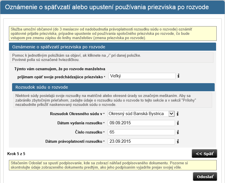 Krok 4: Vyplňte údaje o vašom poslednom, rozvedenom, manželstve.