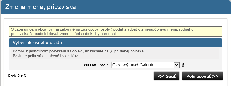 Krok 2: Zvoľte pracovisko okresného úradu, na ktorý služba odošle vaša žiadosť.