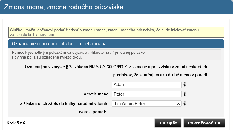 Krok 5a: V prípade, že ste v druhom kroku zvolili Oznámenie o určení 2. a 3.