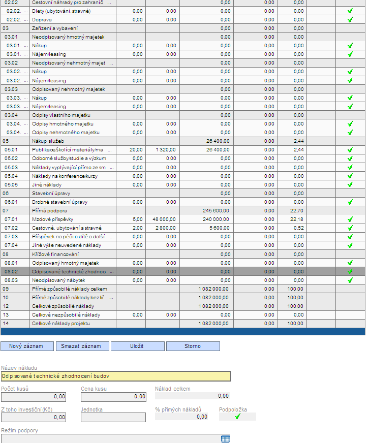 Rozpočet projektu (II.) Pokud příjemce na záložce Informace projektu a MZ zatrhl checkbox, záložka se zaktivní. Následně pak je potřeba zmáčknout tlačítko na téže záložce a načte se rozpočet projektu.