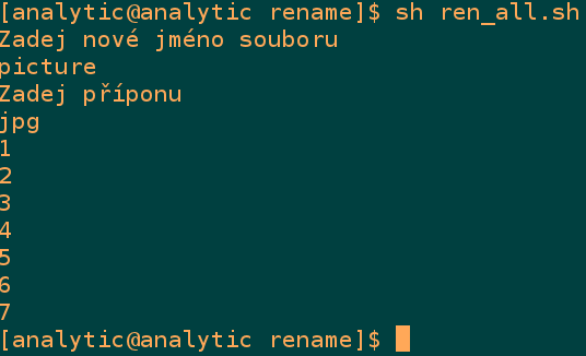 5. Hotový skript spuštění a výsledek - skript spustíme z aktuálního adresáře $sh rename_all.