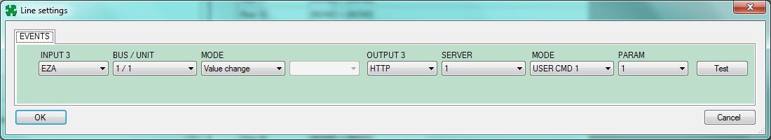 3. Vložte HTTP příkaz v menu Extension/HTTP/User commands. User commands-command1-url: /script/unilogger.php?