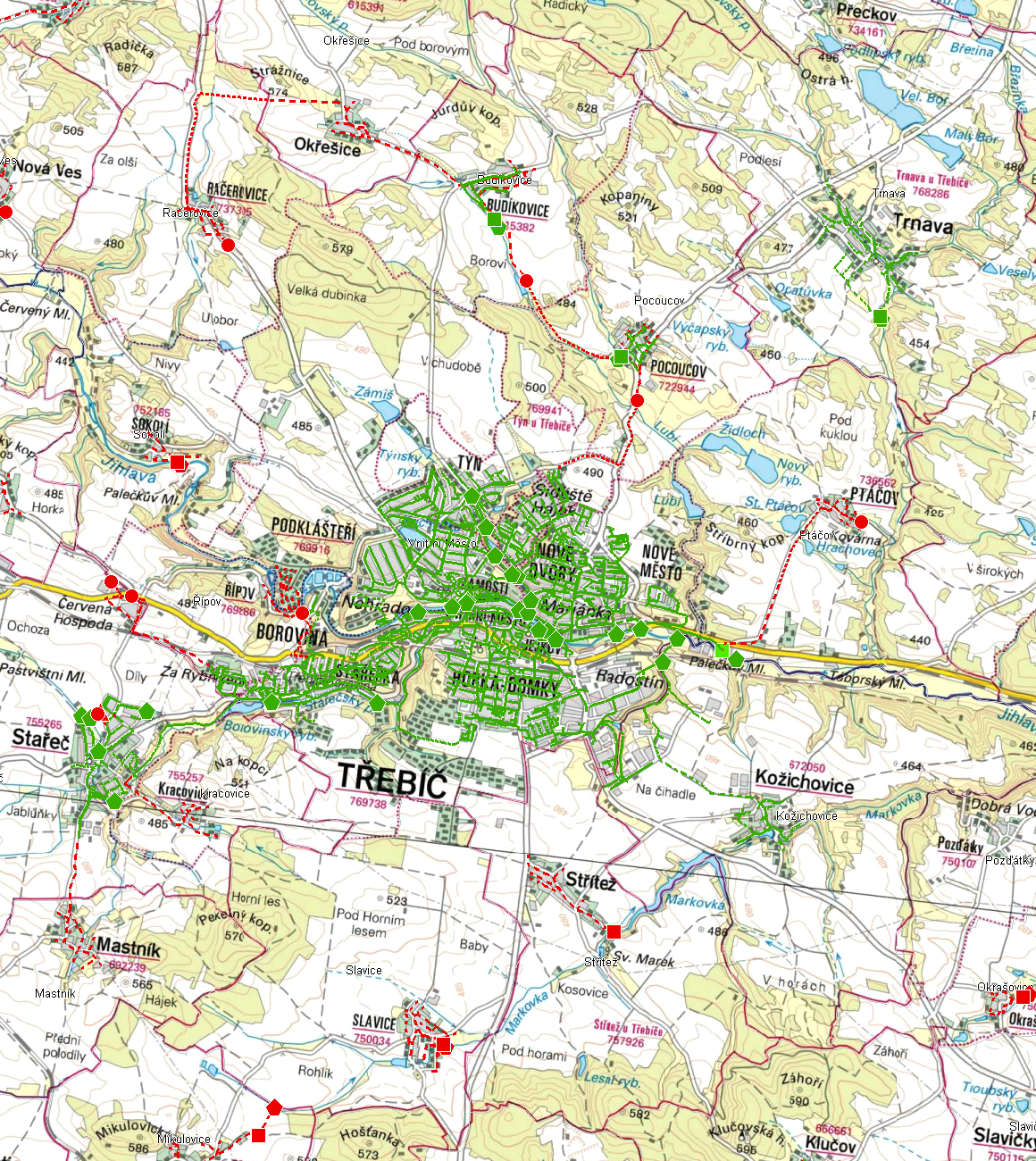 Plán rozvoje vodovodů a kanalizací Kraje Vysočina MAPA - KANALIZACE Trasování sítí, lokalizace ČOV, čerpacích stanic, výústí,