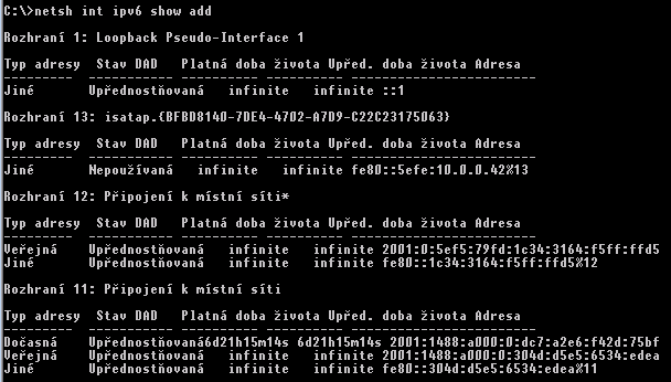 Následující dvě IPv6 adresy jsou součástí každého moderního operačního systému. IPv6 adresa zpětné smyčky (::1/128) Formát zápisu: 0:0:0:0:0:0:0:1 nebo zkráceně ::1.