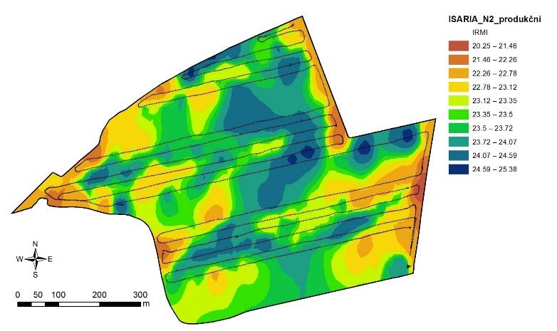 Implementace dat DPZ Vymezení produkčních zón v rámci pozemků Stanovení produkčních zón na pozemcích na základě detekované heterogenity porostu z družicových dat za několik let Procentuální rozložení