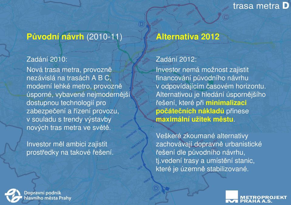 Zadání 2012: Investor nemá možnost zajistit financování původního návrhu v odpovídajícím časovém horizontu.