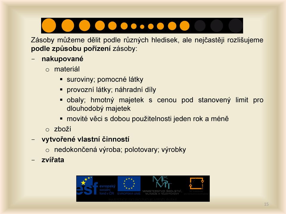 obaly; hmotný majetek s cenou pod stanovený limit pro dlouhodobý majetek movité věci s dobou