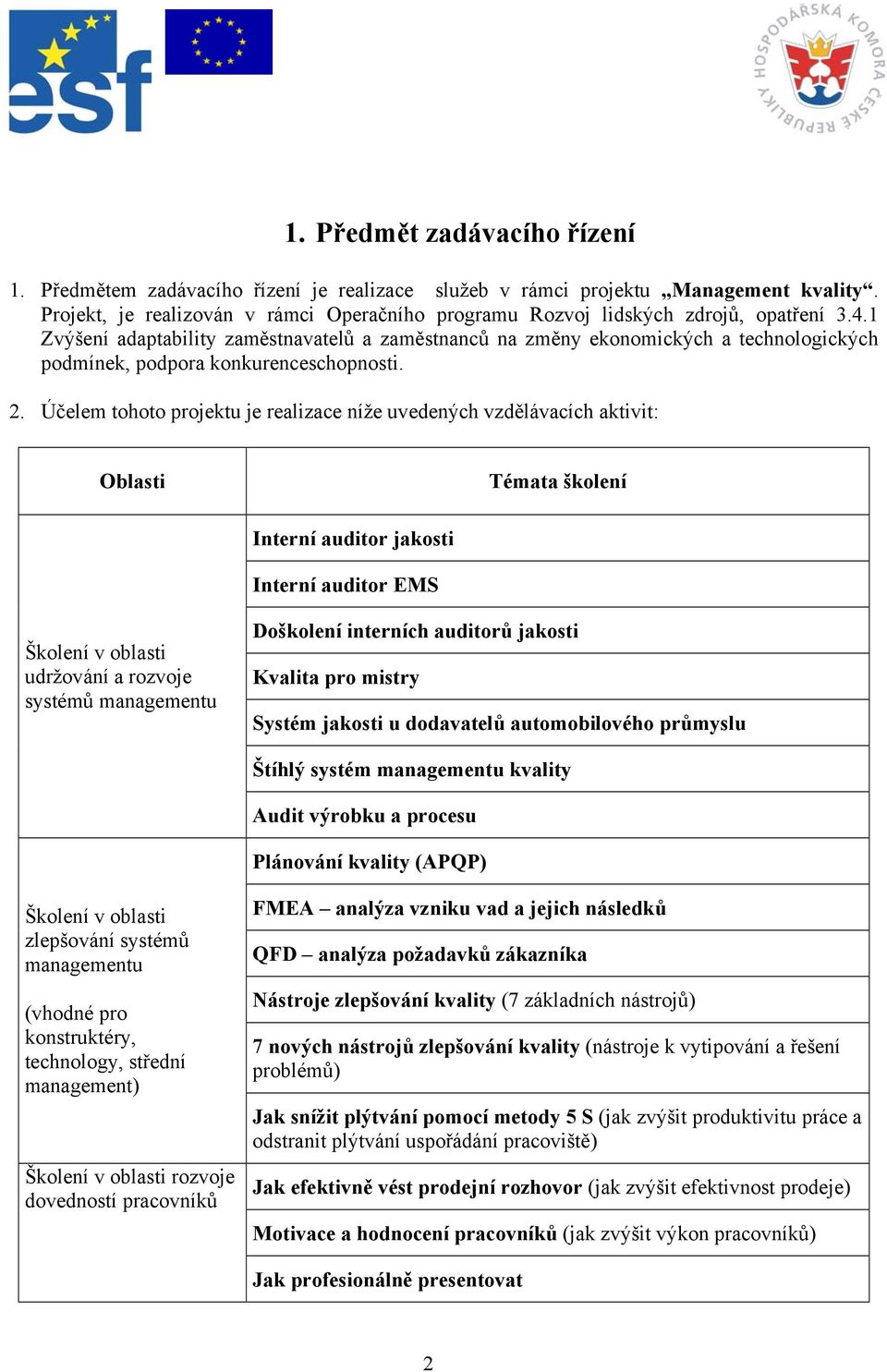 1 Zvýšení adaptability zaměstnavatelů a zaměstnanců na změny ekonomických a technologických podmínek, podpora konkurenceschopnosti. 2.