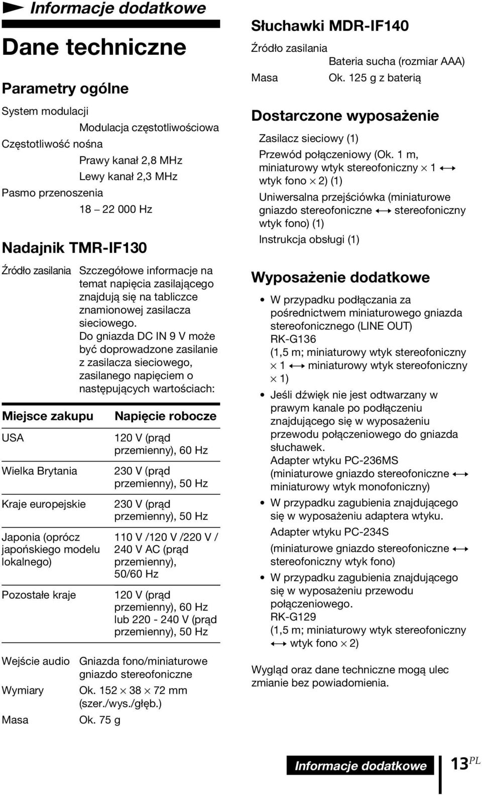 informacje na temat napięcia zasilającego znajdują się na tabliczce znamionowej zasilacza sieciowego.