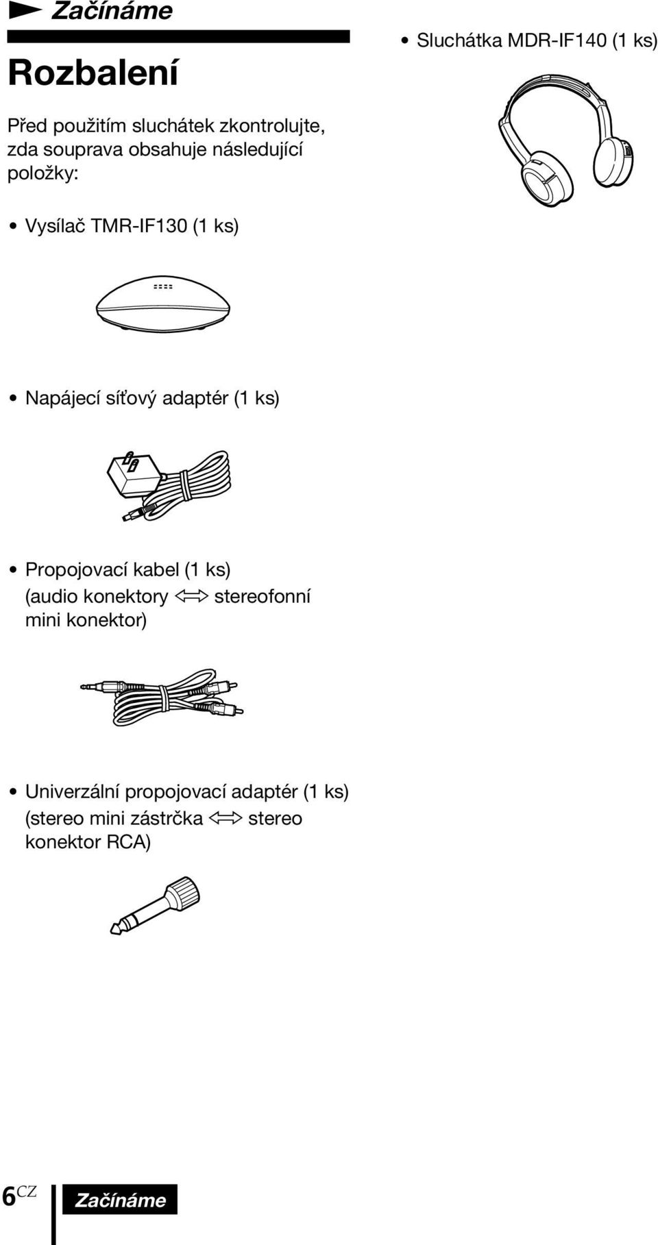 adaptér (1 ks) Propojovací kabel (1 ks) (audio konektory h stereofonní mini konektor)