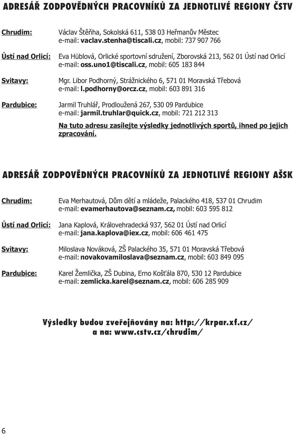 Libor Podhorný, Strážnického 6, 571 01 Moravská Tøebová e-mail: l.podhorny@orcz.cz, mobil: 603 891 316 Jarmil Truhláø, Prodloužená 267, 530 09 Pardubice e-mail: jarmil.truhlar@quick.